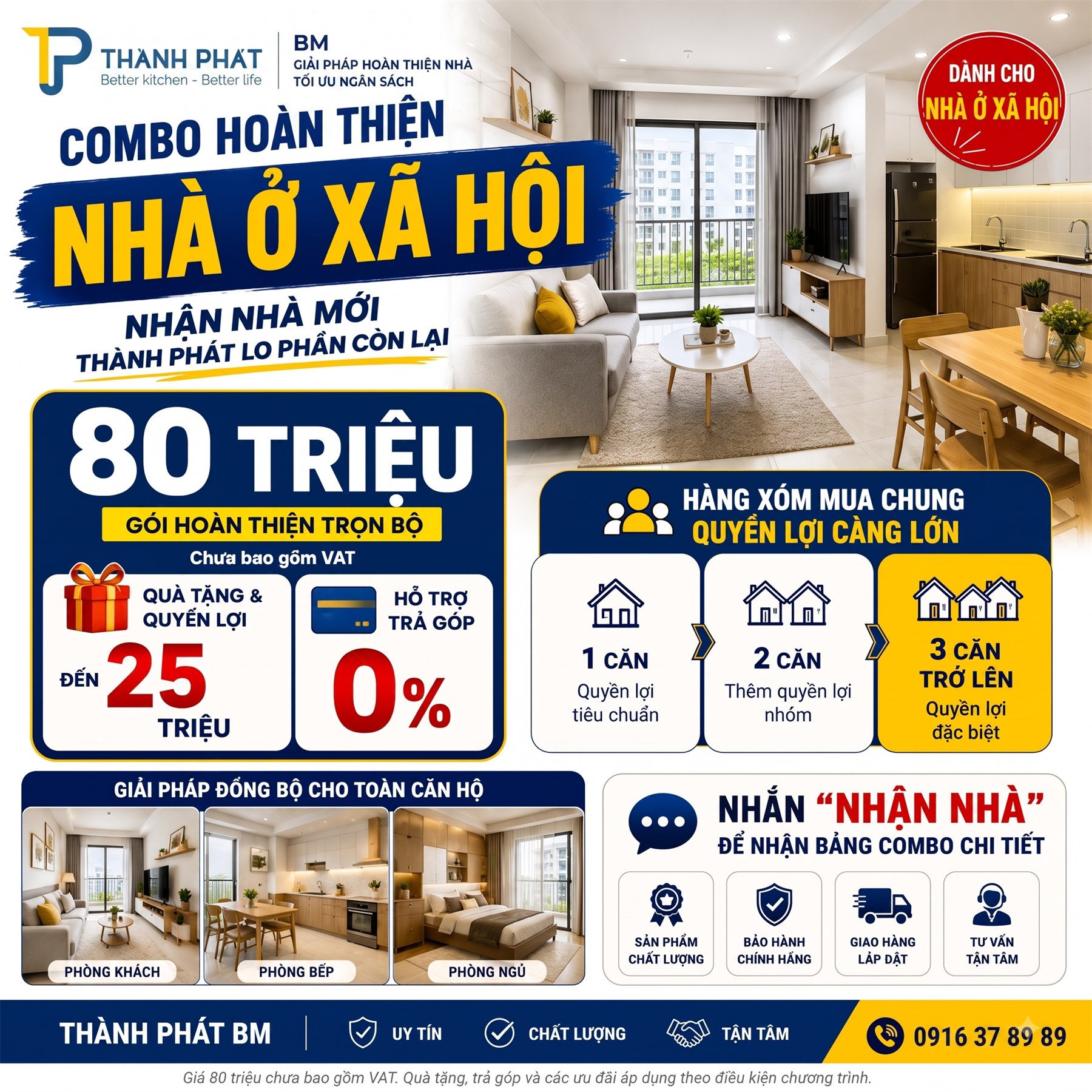 Banner chương trình Combo hoàn thiện Nhà ở xã hội của Thành Phát BM — gói trọn bộ 80 triệu chưa VAT, quà tặng đến 25 triệu, hỗ trợ trả góp 0%